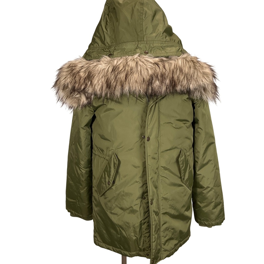 J. Crew Parka Womens‎ 16 Olive Green Faux Fur Hooded Lined Softshell Winter Coat